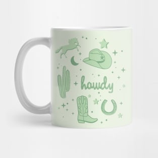 Pastel Cowboy Hat and Boot Pattern Light Green Cowgirl Aesthetic Mug